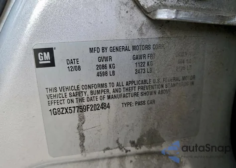 2009 Saturn Aura Xr z USA, uszkodzony, nr VIN 1G8ZX57759F202484